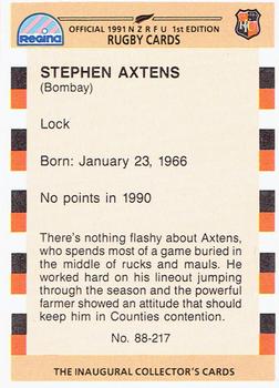 1991 Regina NZRFU 1st Edition #88 Stephen Axtens Back